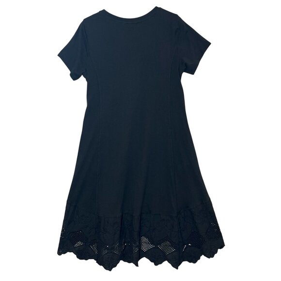 LOGO Lavish Lori Goldstein Women's Knit Dress Lace Hem Black Petite Medium New - Picture 3 of 11